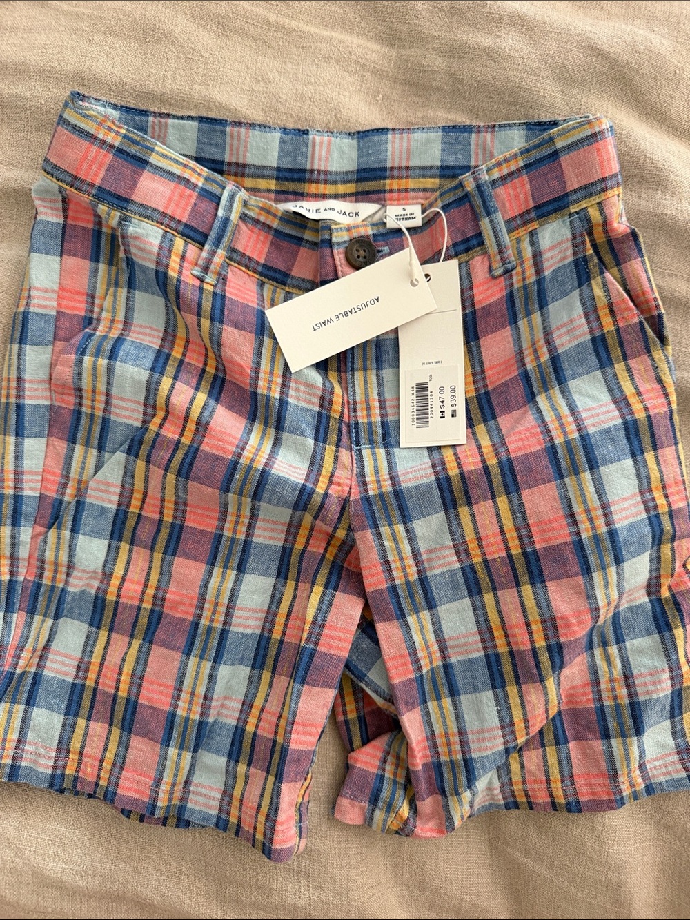 Janie and Jack Coral, Blue & Yellow Plaid Shorts